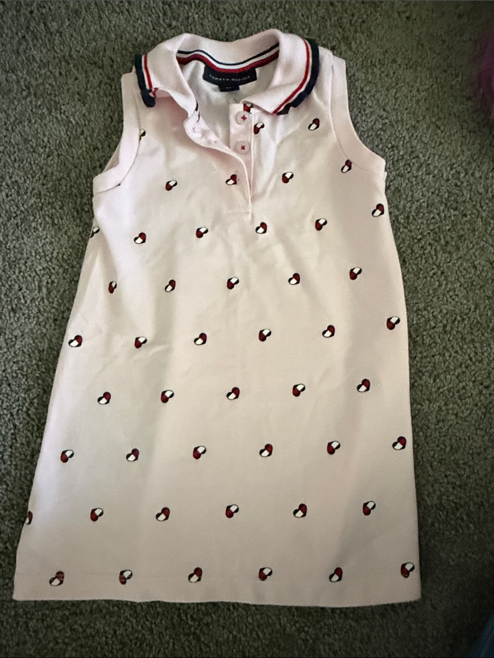 Tommy Hilfiger Pale Pink Sleeveless Polo Dress with Red & Navy Motifs. Worn once